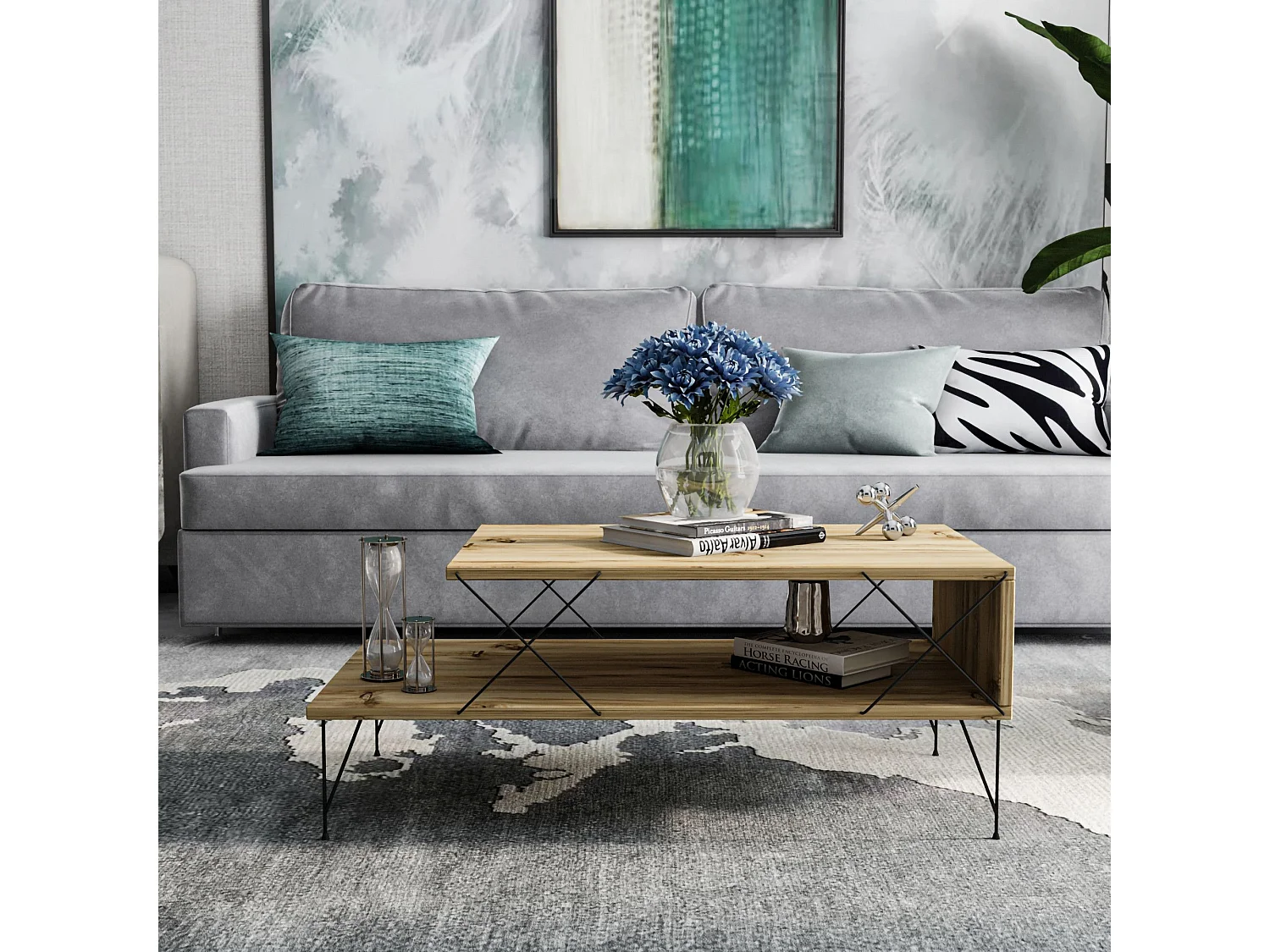 Table basse design à 2 plateaux Cayena Bois clair