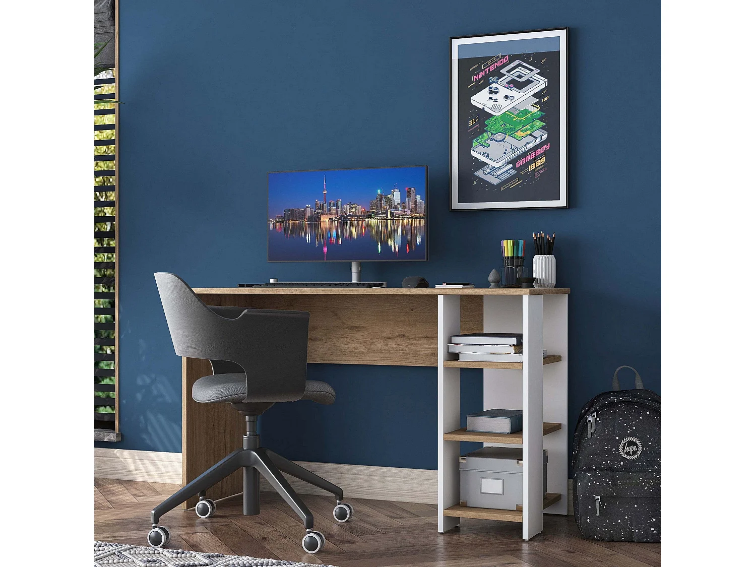 Bureau avec étagères en aggloméré Harry