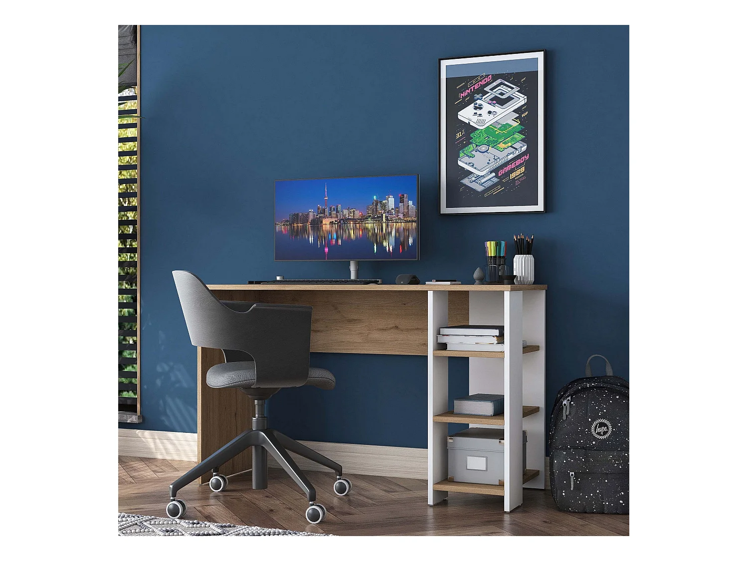 Bureau avec étagères en aggloméré Harry