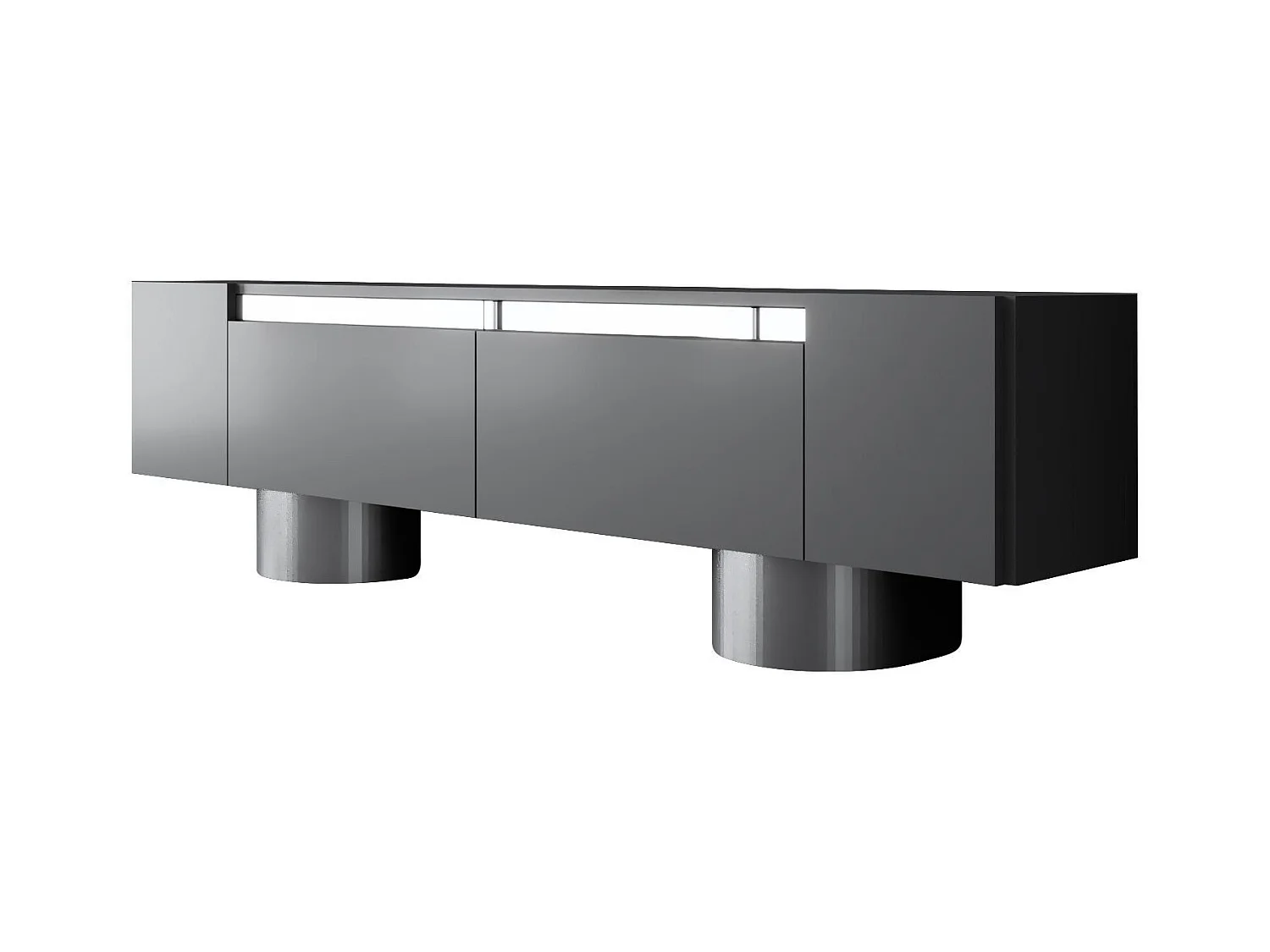 Meuble Tv design 2 portes basculantes Merna L180cm Bois Anthracite et Métal Argent