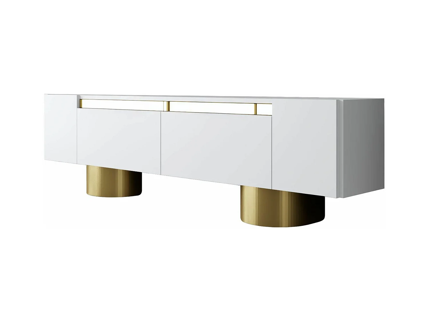 Meuble Tv design 2 portes basculantes Merna L180cm Bois Blanc et Métal Or