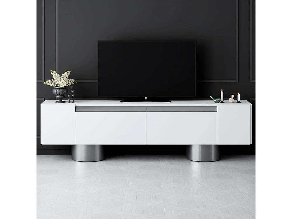 TV-meubel – 180 x 50 x 30 cm – Wit en zilver – MDF