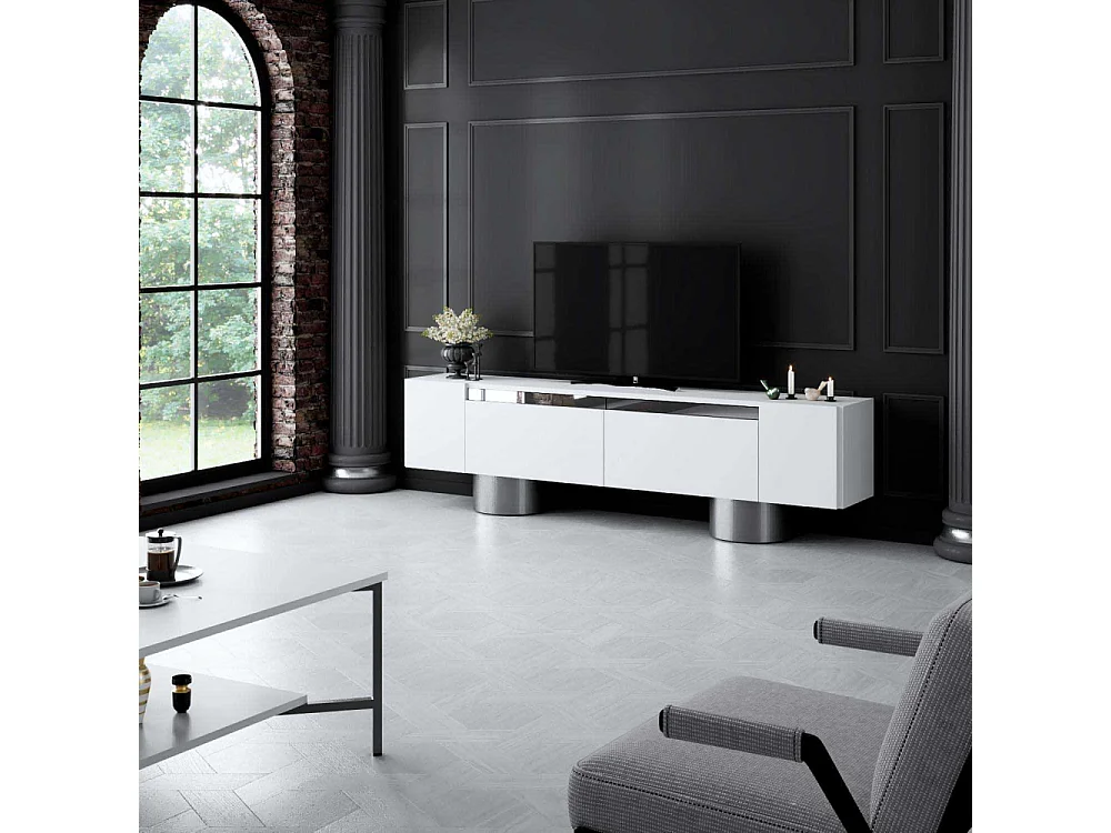 TV-meubel – 180 x 50 x 30 cm – Wit en zilver – MDF