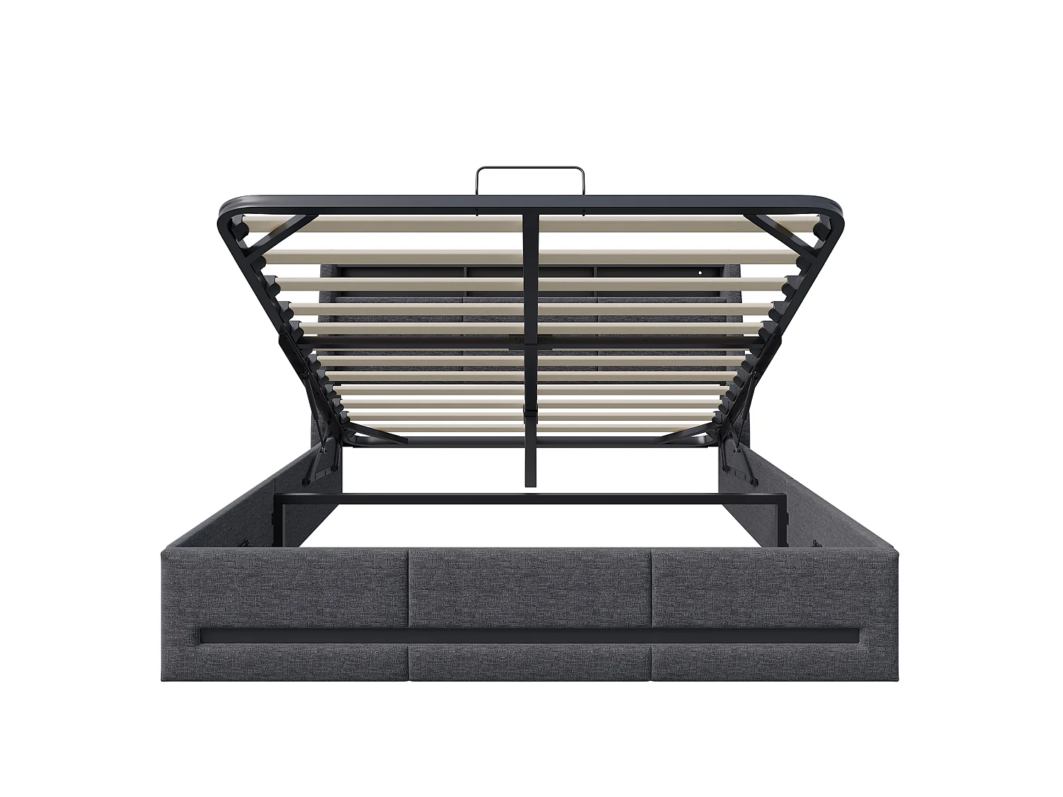 Cama tapizada de 160*200 cm con cargador Euro Gas Bar e iluminación LED, gris, lino