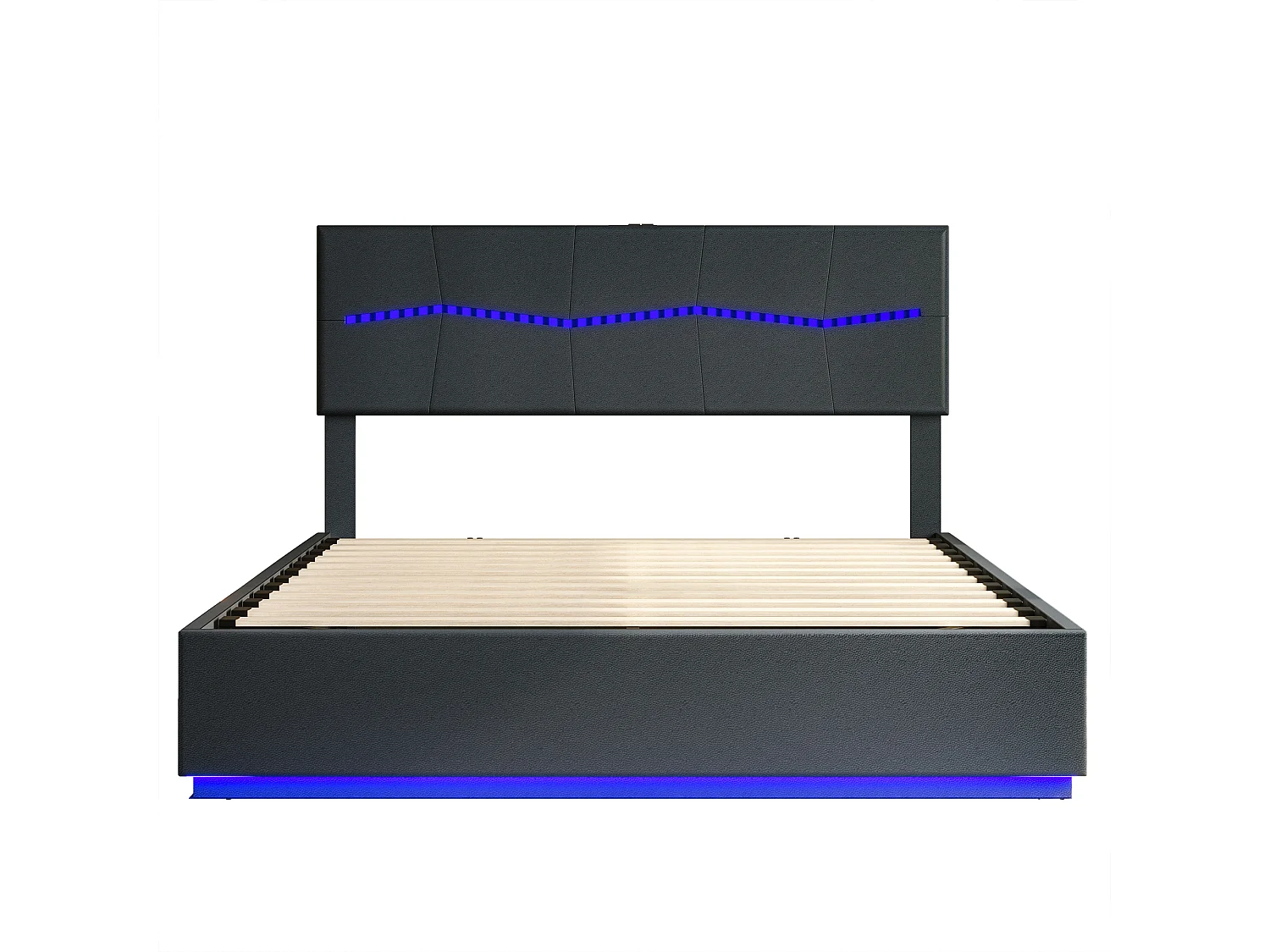 Cama plegable 140*200cm, cama hinchable doble europea, equipada con LED de colores, color negro, PU