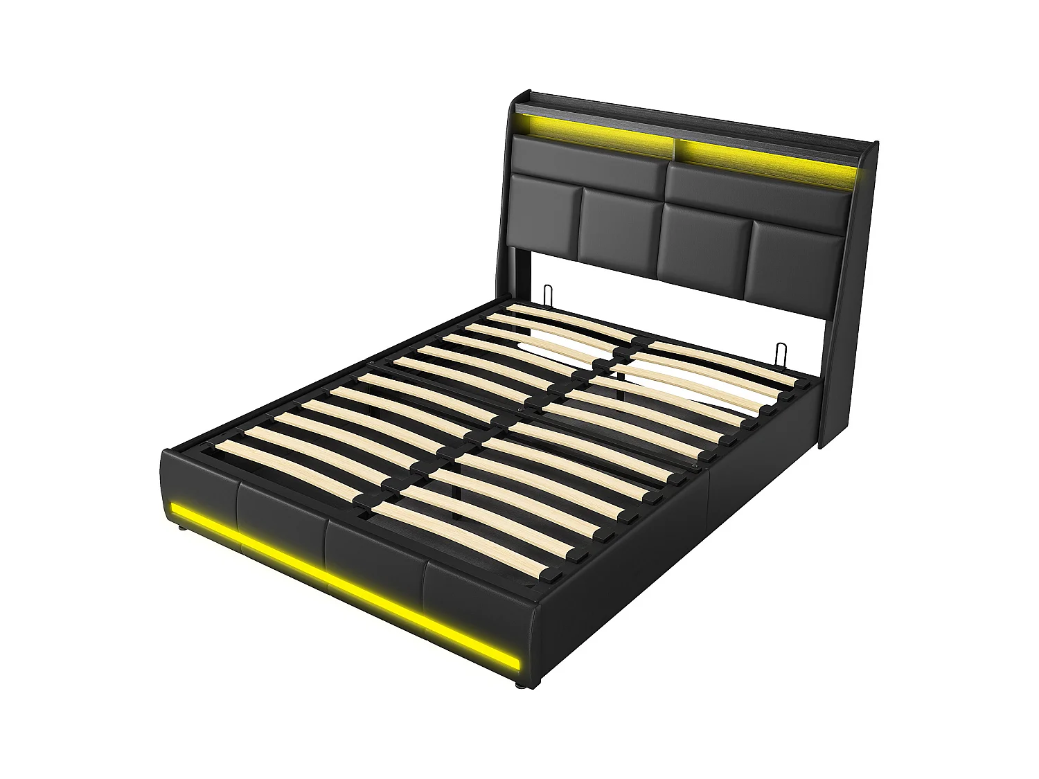 Cama de matrimonio modelo Air 160*200cm con lámpara al pie de la cama Color Negro