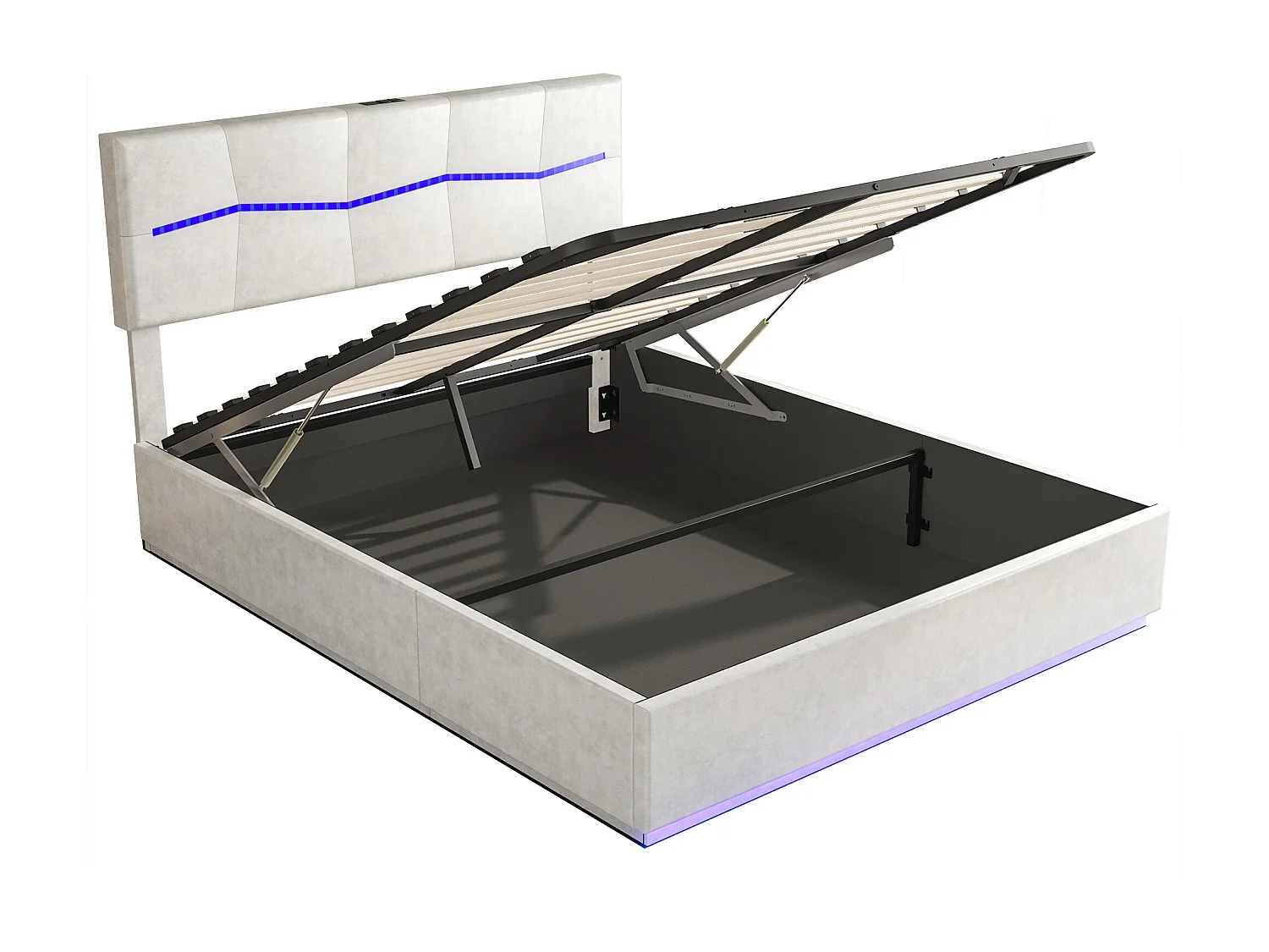 Cama plegable 160*200cm, cama hinchable doble europea, equipada con LED de colores, color beige, PU