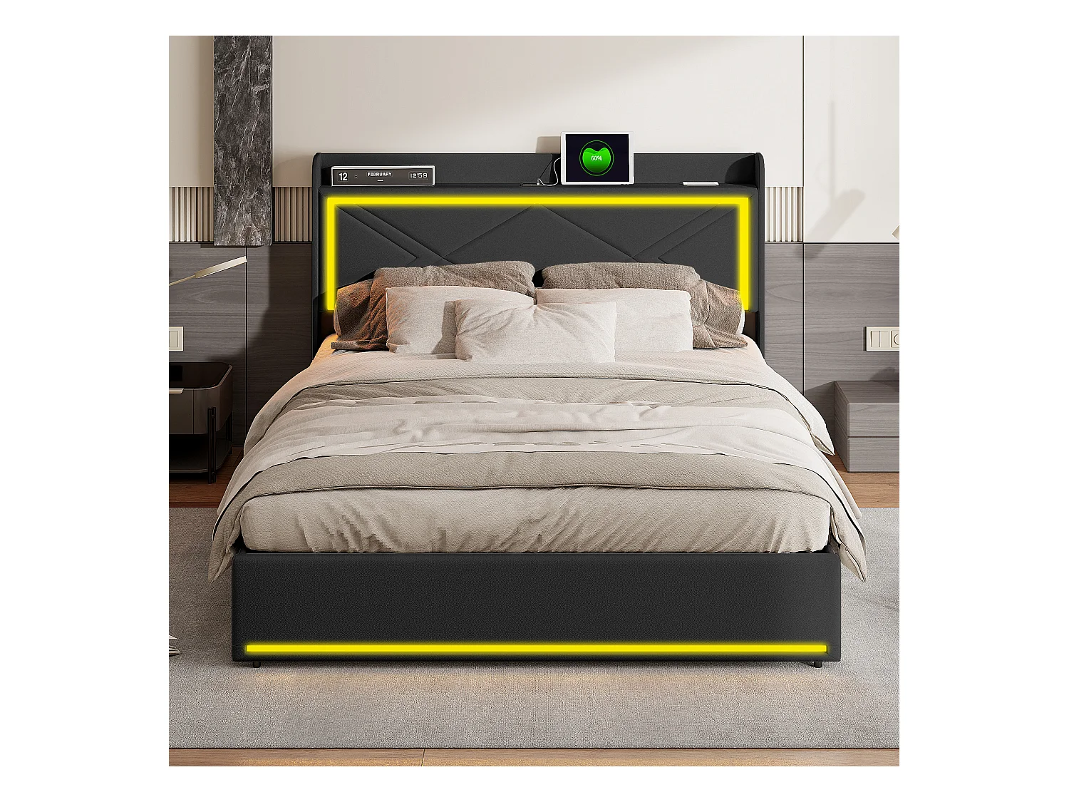 Cama de ar, 140*200 cm, com protetores de asa de cabeceira, preta, PU