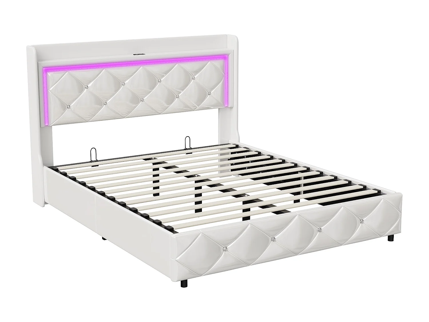 Letto matrimoniale 160*200cm + funzione di ricarica + barra di pressione dell'aria + luce LED, bianco, PU