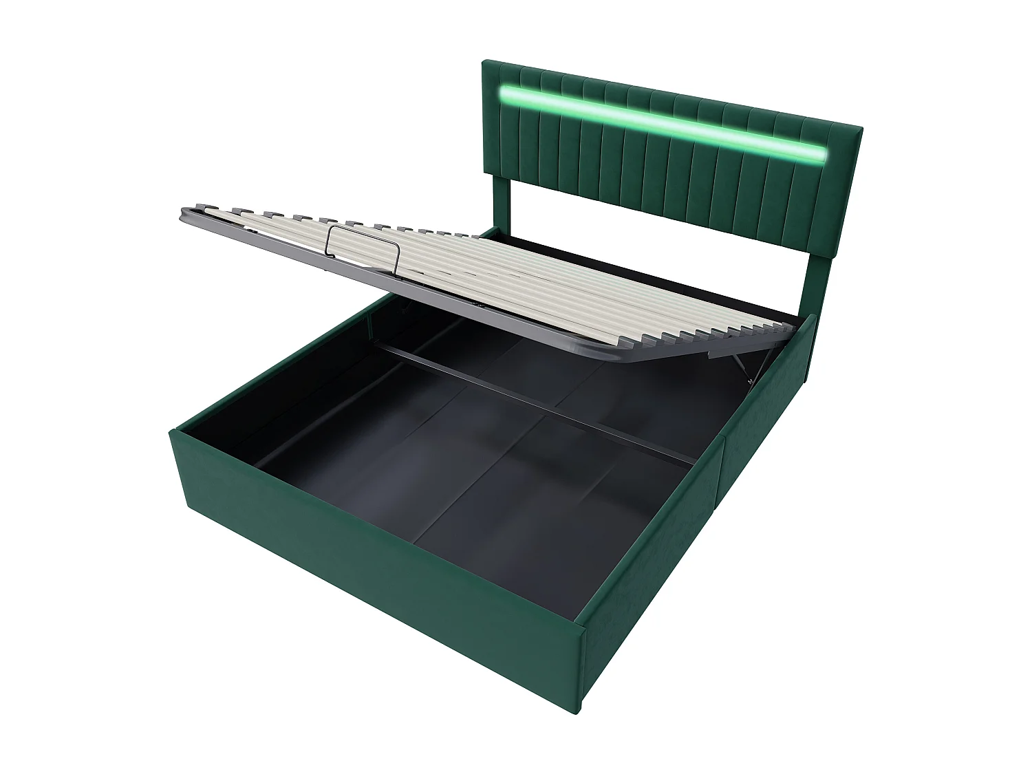 Lit 140 x 200 cm Double,avec Rangement, Éclairage LED, Ports de Charge,vert,Velours