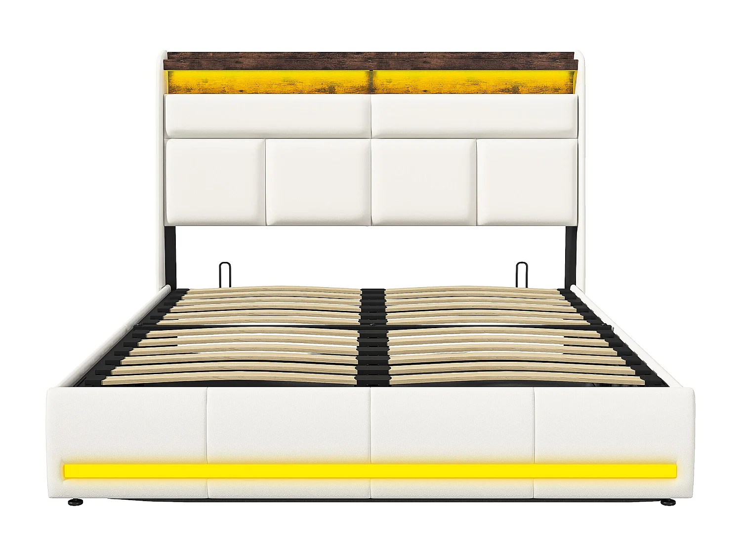 Cama doble de 140 x 200 cm, modelo de presión de aire con luz al final de la cama, PU, color blanco.