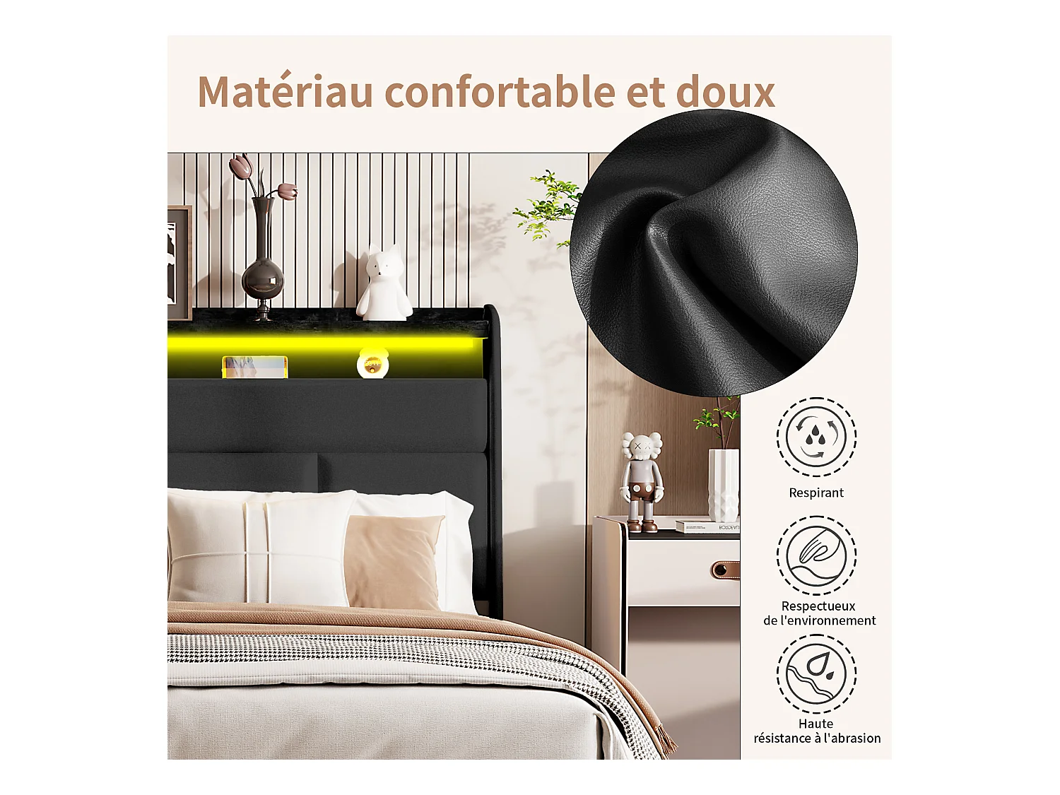 Cama abatible modelo Air 140*200cm con lámpara al pie de la cama, Color Negro