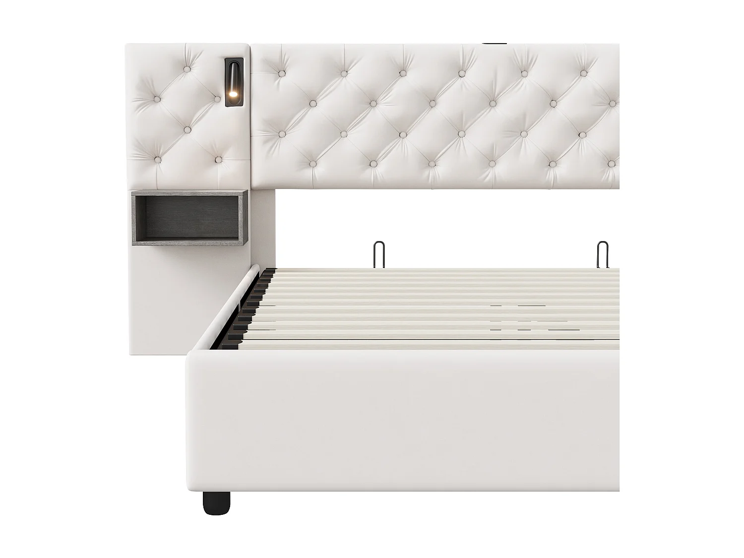 140*200 cm + com alavanca pneumática + abajur + com par de gavetas de cabeceira, bege, veludo