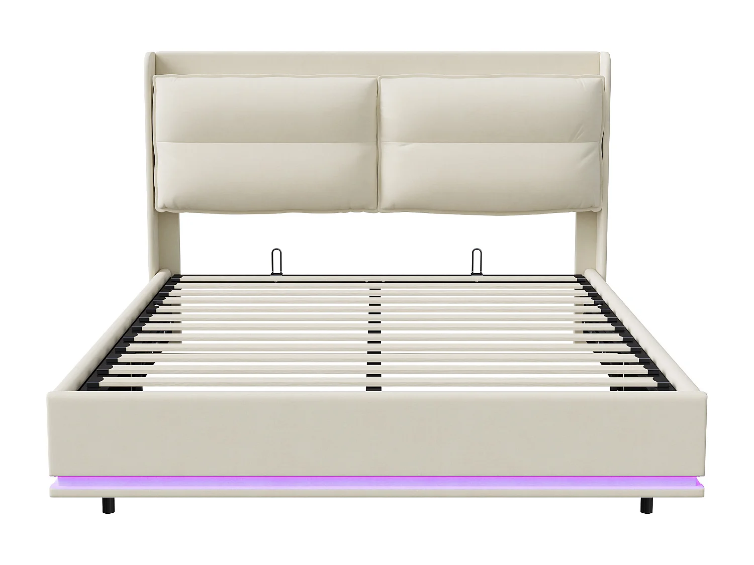 Tweepersoonsbed 160*200 cm + opbergruimte + LED + nachtkastje, beige, fluweel