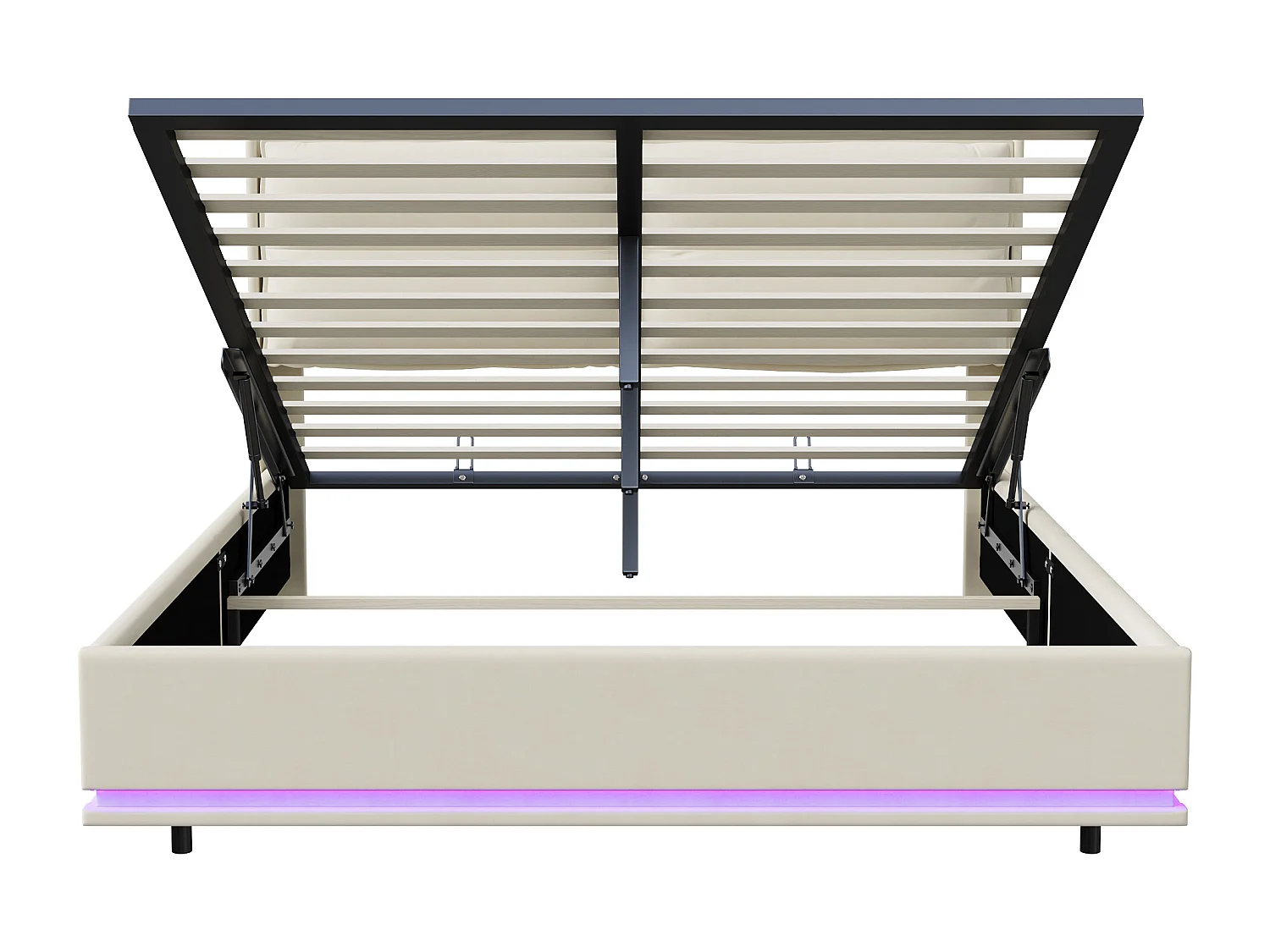 Tweepersoonsbed 160*200 cm + opbergruimte + LED + nachtkastje, beige, fluweel