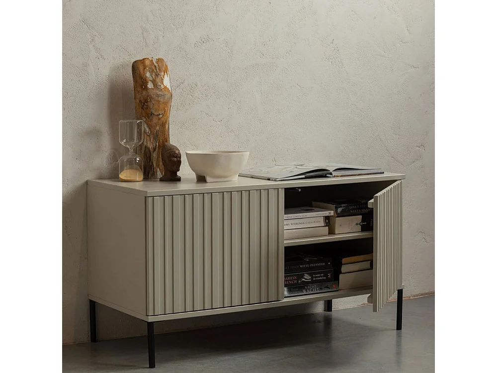 New Gravure - Meuble TV 2 portes en bois L100cm - Beige