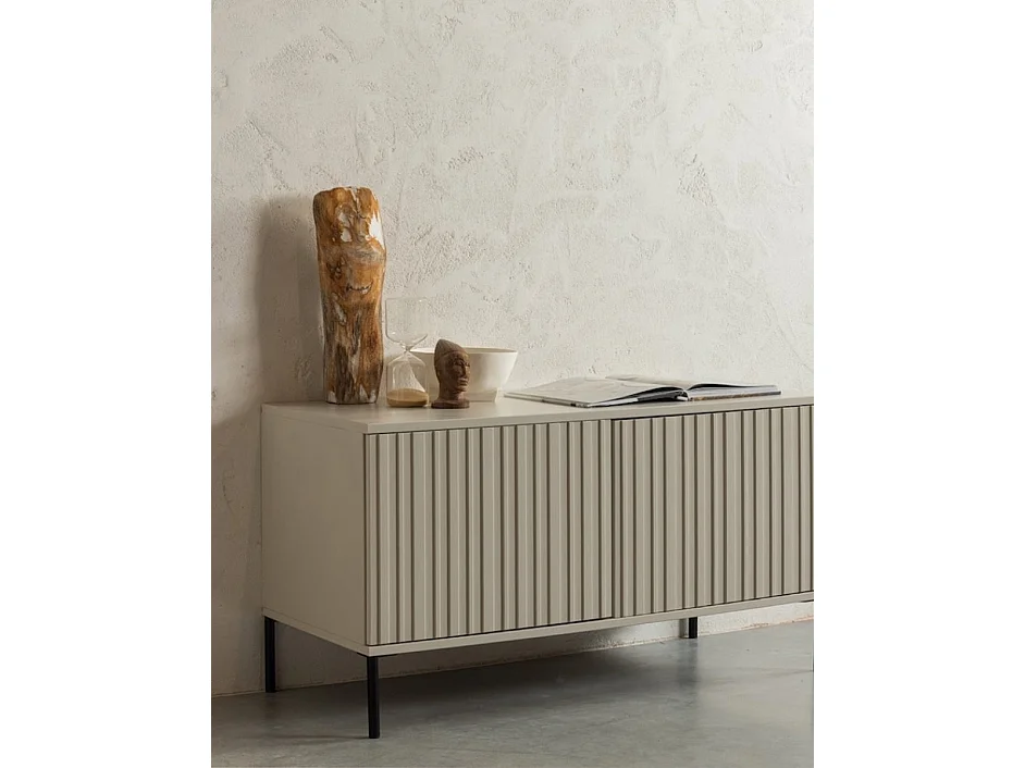 GRAVURE - Meuble TV en bois de pin gris perle L150