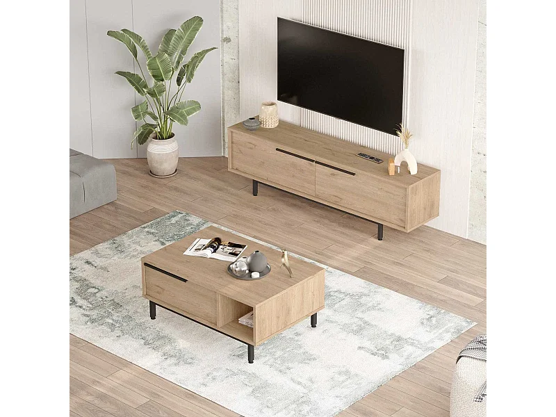 Ensemble meuble TV et table basse en aggloméré et métal Tilly