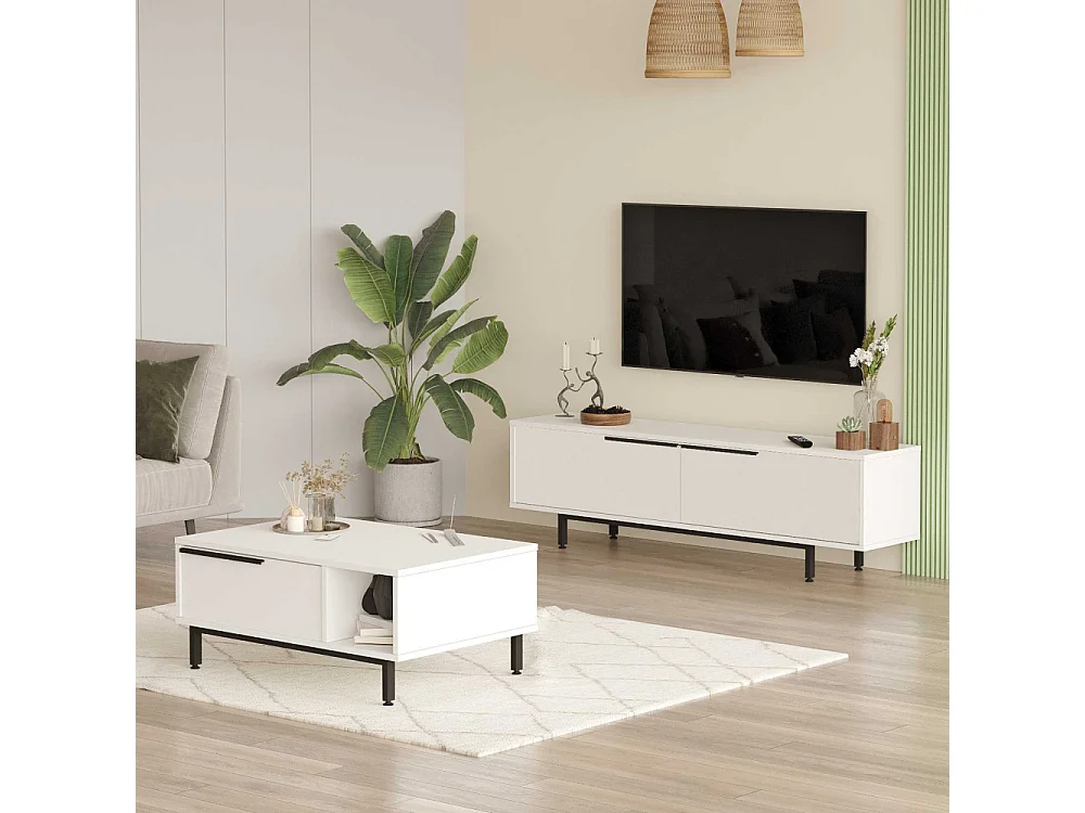 Ensemble meuble TV et table basse en aggloméré et métal Tilly