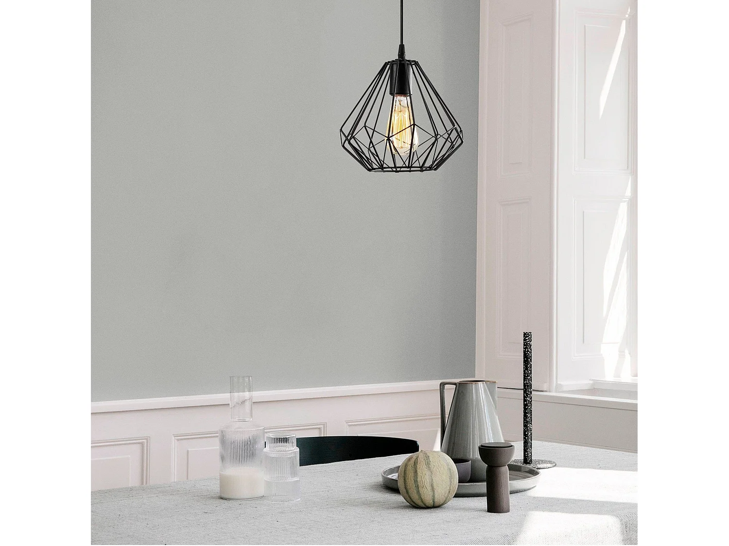 Suspension filaire diamant Vivian D23cm Métal Noir