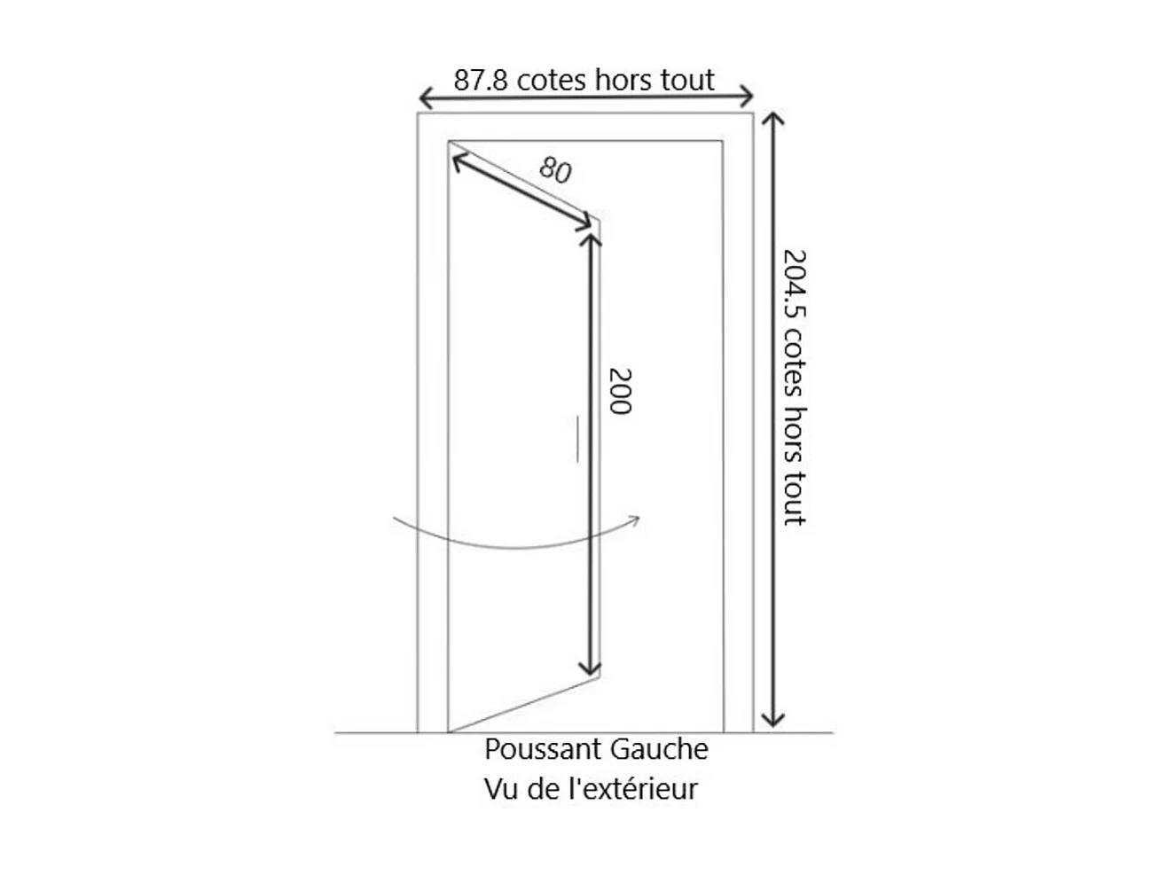 Porte De Service Bois Vitree Pixos, H,200xl,80 P,gauche + Poignee Et Barillet (ref 01245f924) Cotes Tableau Gd Menuiseries