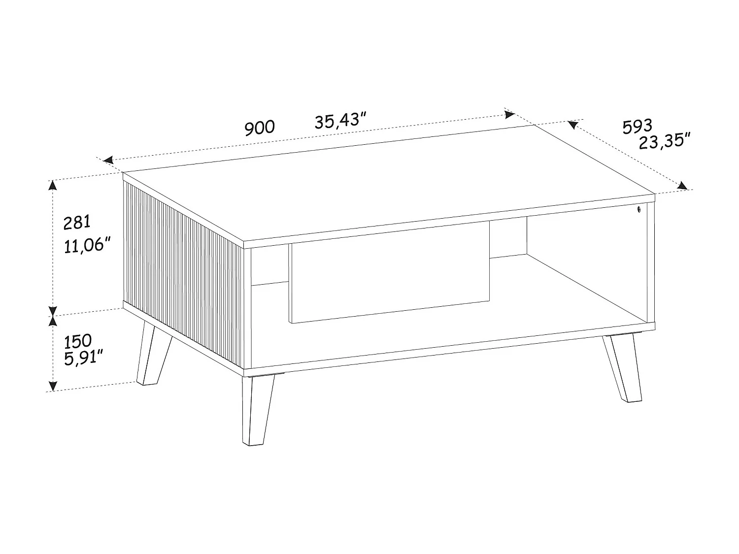Couchtisch Ravenna B 90x60 cm mattweiß, schwarze Beine