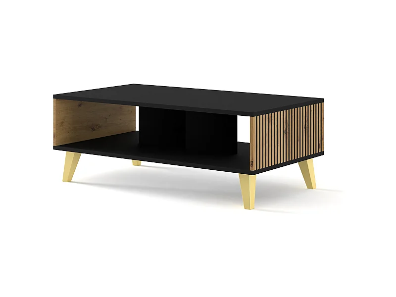 Couchtisch Ravenna B 90x60 cm mattschwarz / Artisan-Eiche, goldene Beine