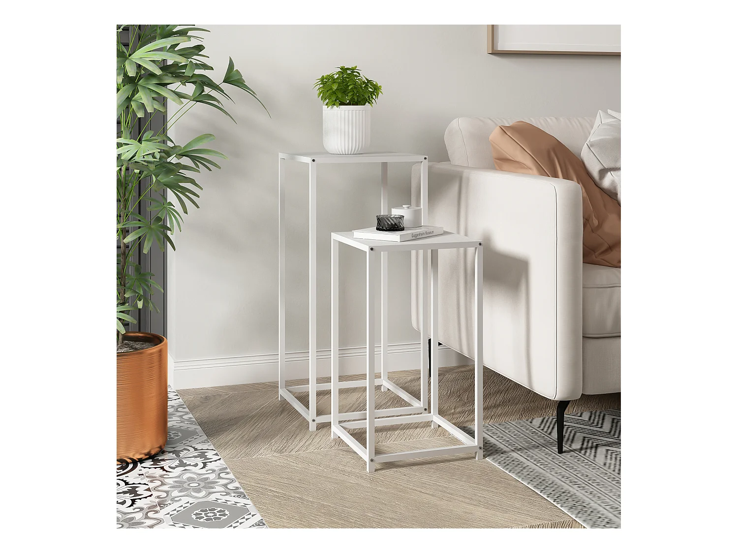 Set de 2 tables d'appoint Åseral de tailles différentes acier blanc [en.casa]