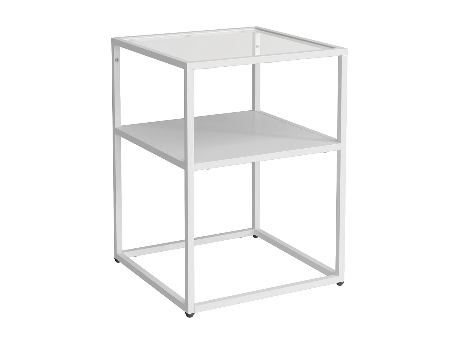 Table d'appoint Solund avec étagère acier verre trempé 55 x 40 x 40 cm blanc mat [en.casa]