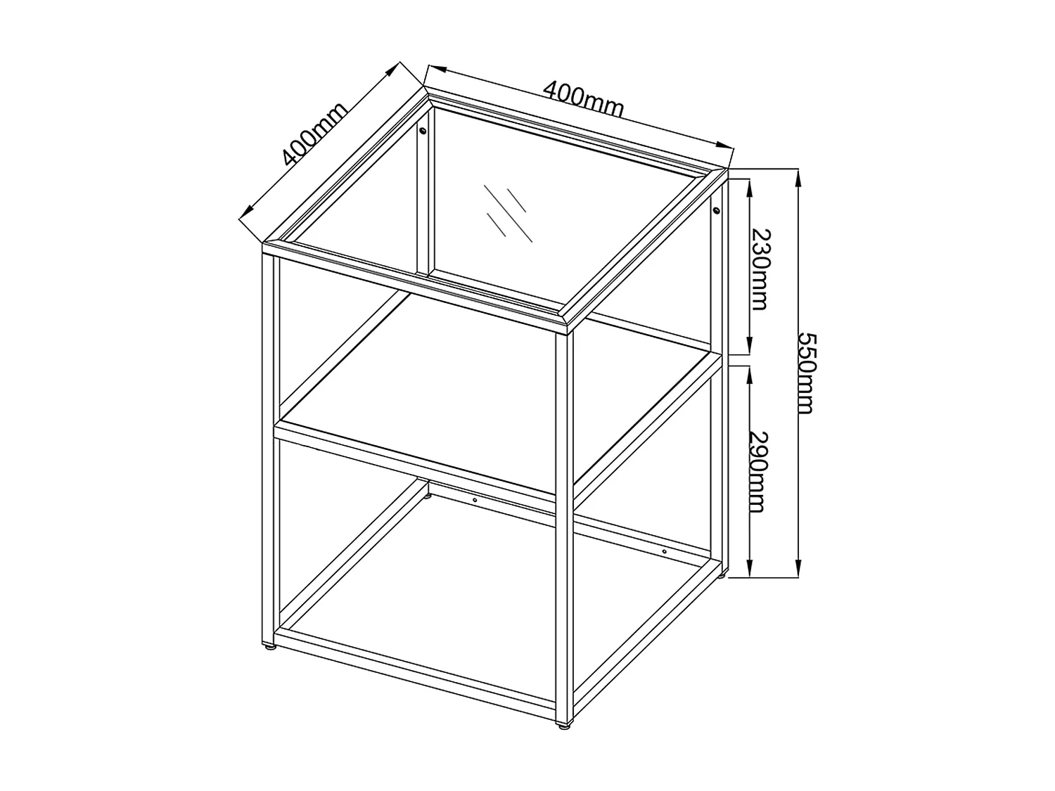 Table d'appoint Solund avec étagère acier verre trempé 55 x 40 x 40 cm blanc mat [en.casa]