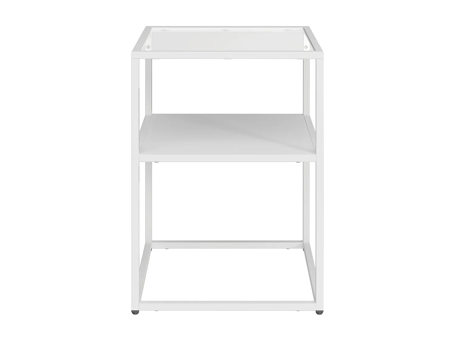 Table d'appoint Solund avec étagère acier verre trempé 55 x 40 x 40 cm blanc mat [en.casa]