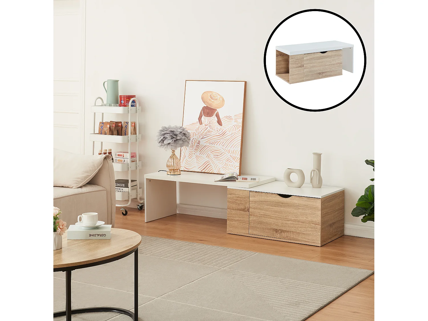 Table d'appoint Österåker 100 x 48 x 40 cm effet bois blanc [en.casa]