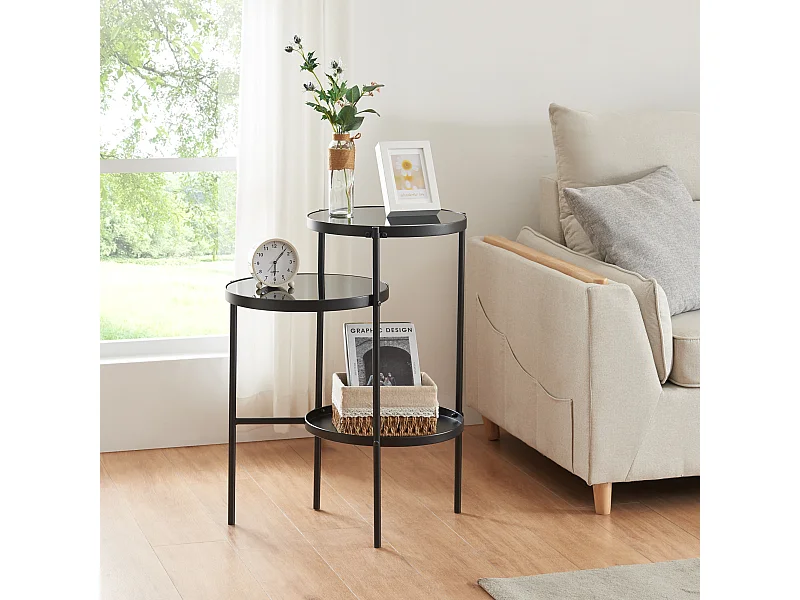 Table d'appoint Mölndal avec 3 plateaux métal 70 x 58 x 37 cm noir [en.casa]