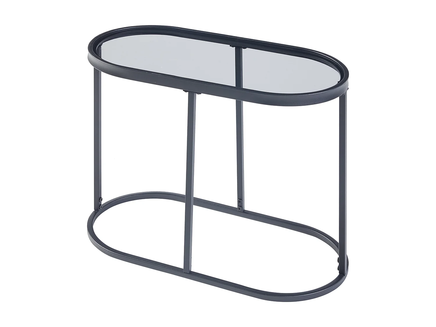 Table d'appoint Luleå avec plateau ovale métal verre trempé 55 x 28 x 45 cm noir [en.casa]