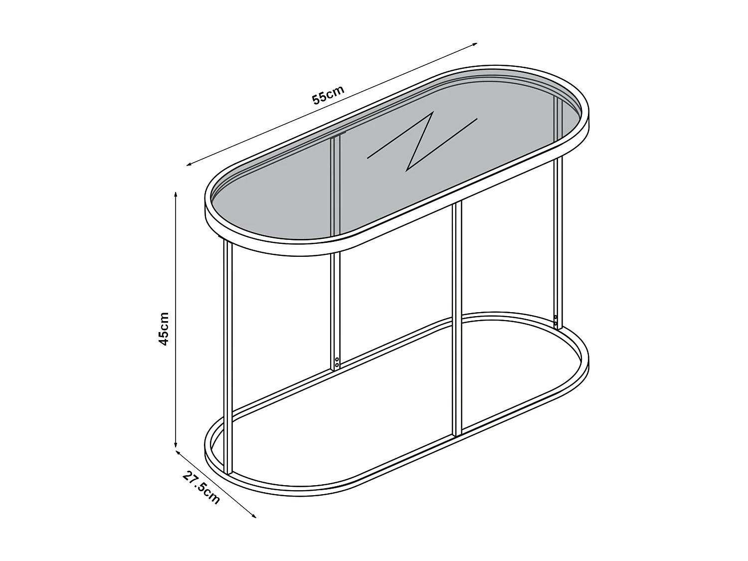 Table d'appoint Luleå avec plateau ovale métal verre trempé 55 x 28 x 45 cm noir [en.casa]