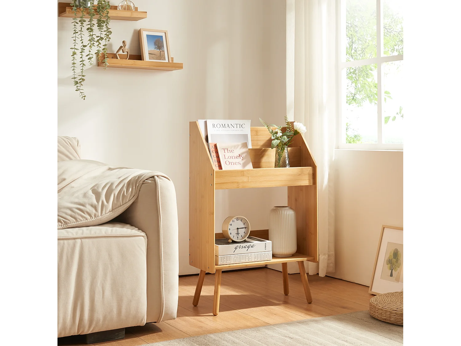 Table d'appoint Inderøy avec 3 compartiments de rangement bambou 80 x 50 x 25 cm naturel [en.casa]