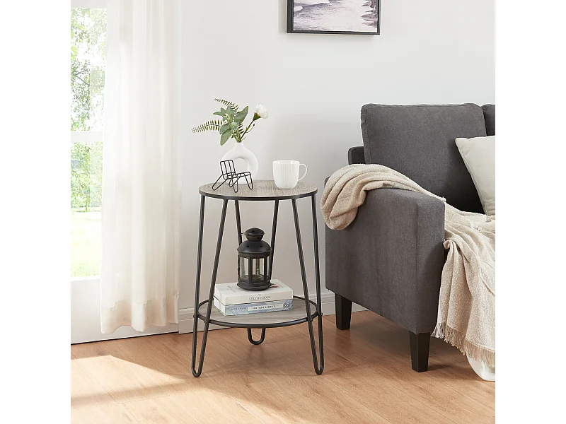 Table d'appoint Ylöjärvi avec étagère métal MDF 61 x 44 x 44 cm noir effet chêne [en.casa]