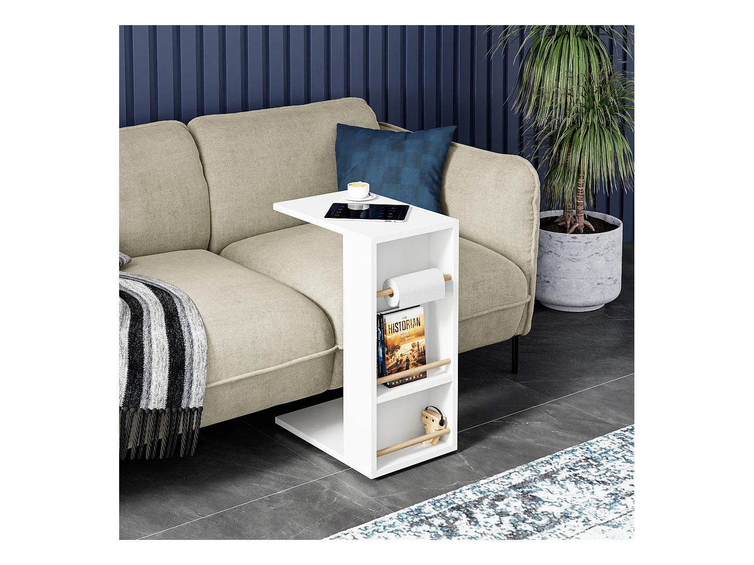 Table d'appoint Siikainen pour ordinateur portable 44 x 29 x 65 cm blanc [en.casa]