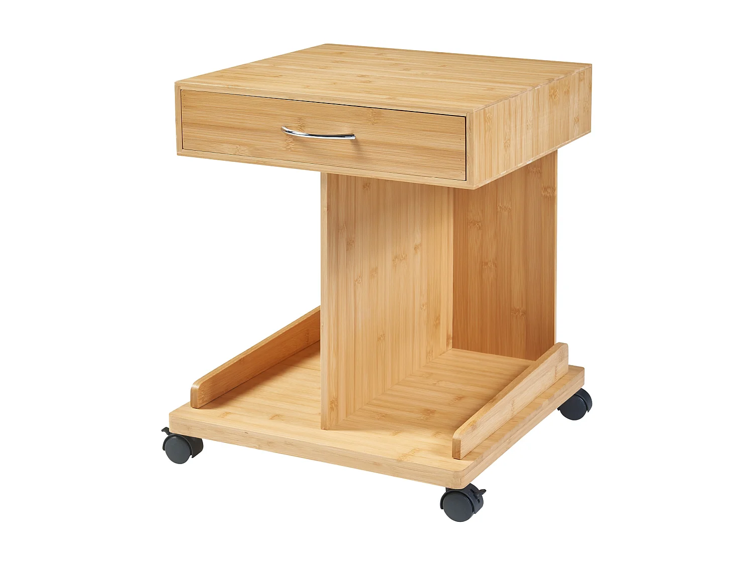 Table d'appoint à roulettes Jokkmokk avec tiroir et 2 étagères bambou 57 x 43 x 43 cm naturel [en.casa]