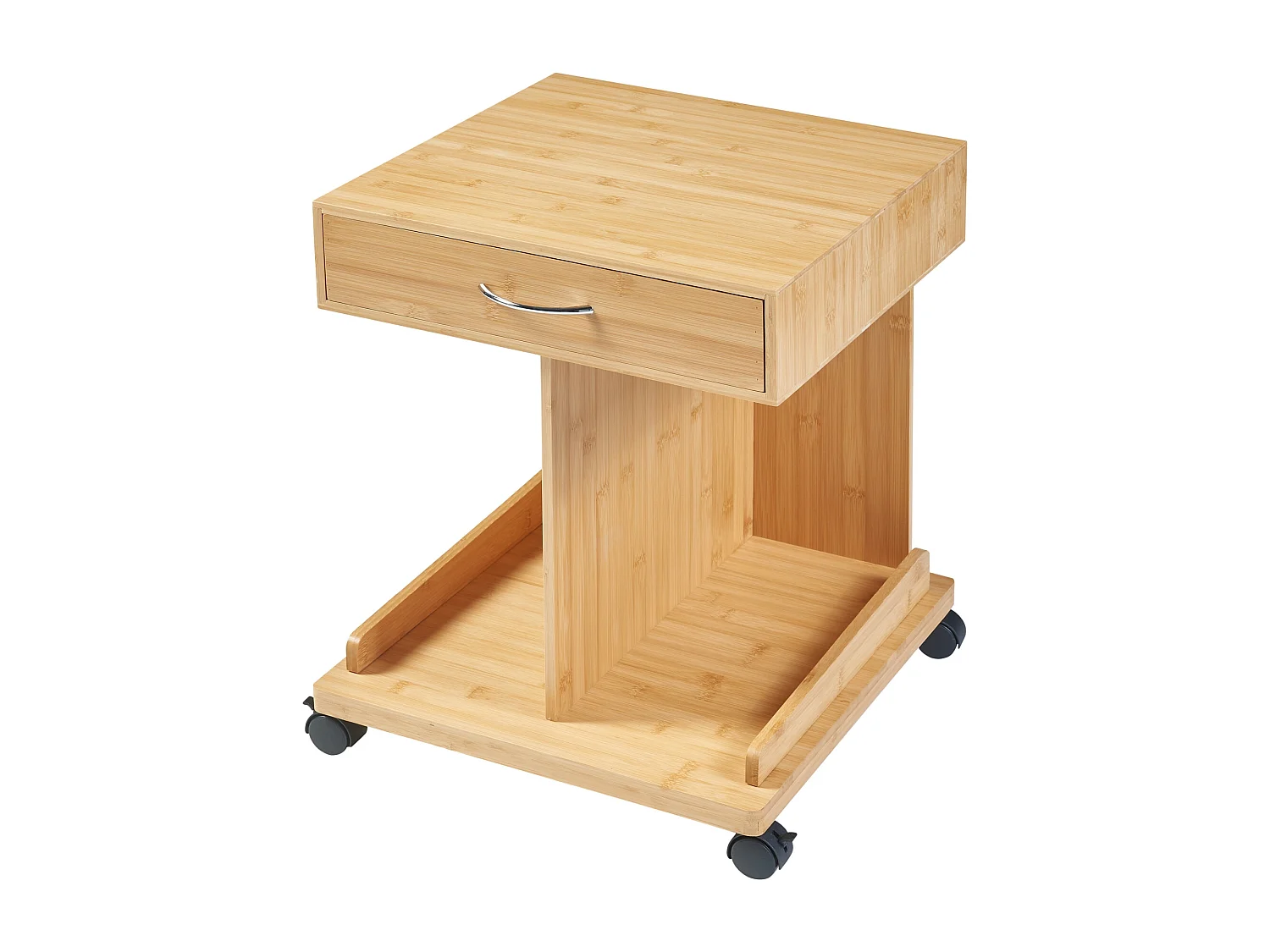 Table d'appoint à roulettes Jokkmokk avec tiroir et 2 étagères bambou 57 x 43 x 43 cm naturel [en.casa]