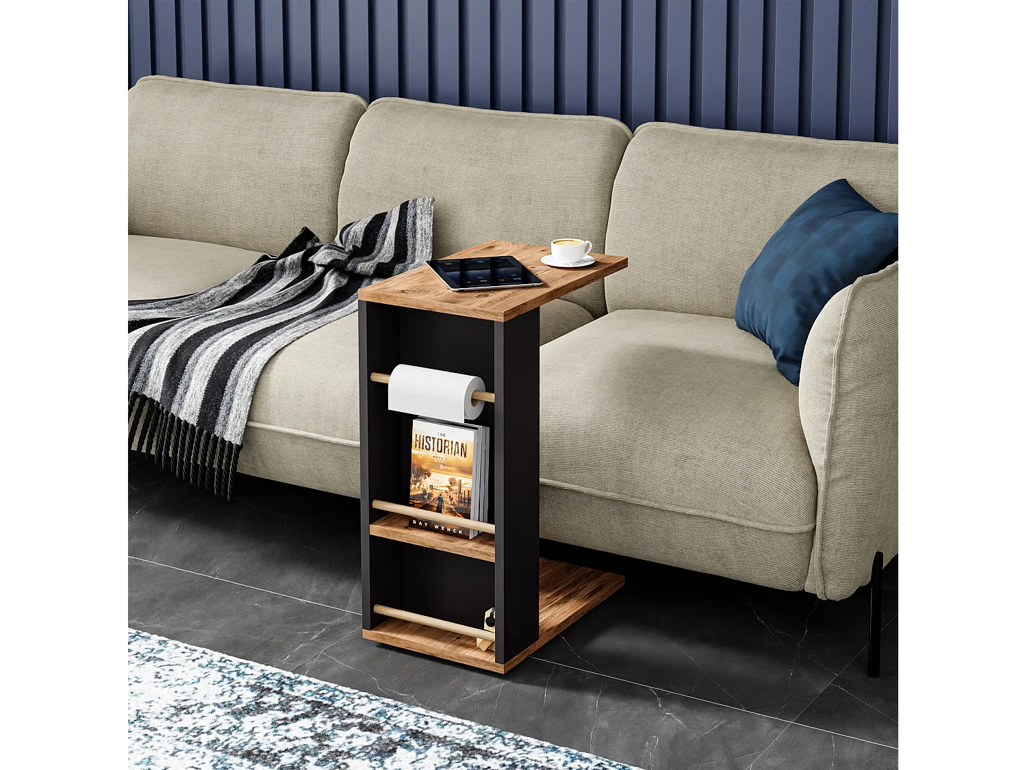 Table d'appoint Siikainen pour ordinateur portable 44 x 29 x 65 cm effet bois noir [en.casa]