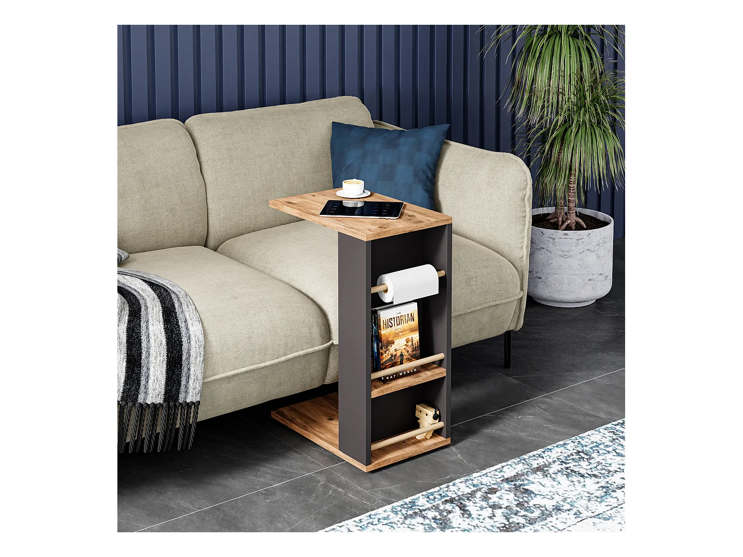 Table d'appoint Siikainen pour ordinateur portable 44 x 29 x 65 cm effet bois noir [en.casa]