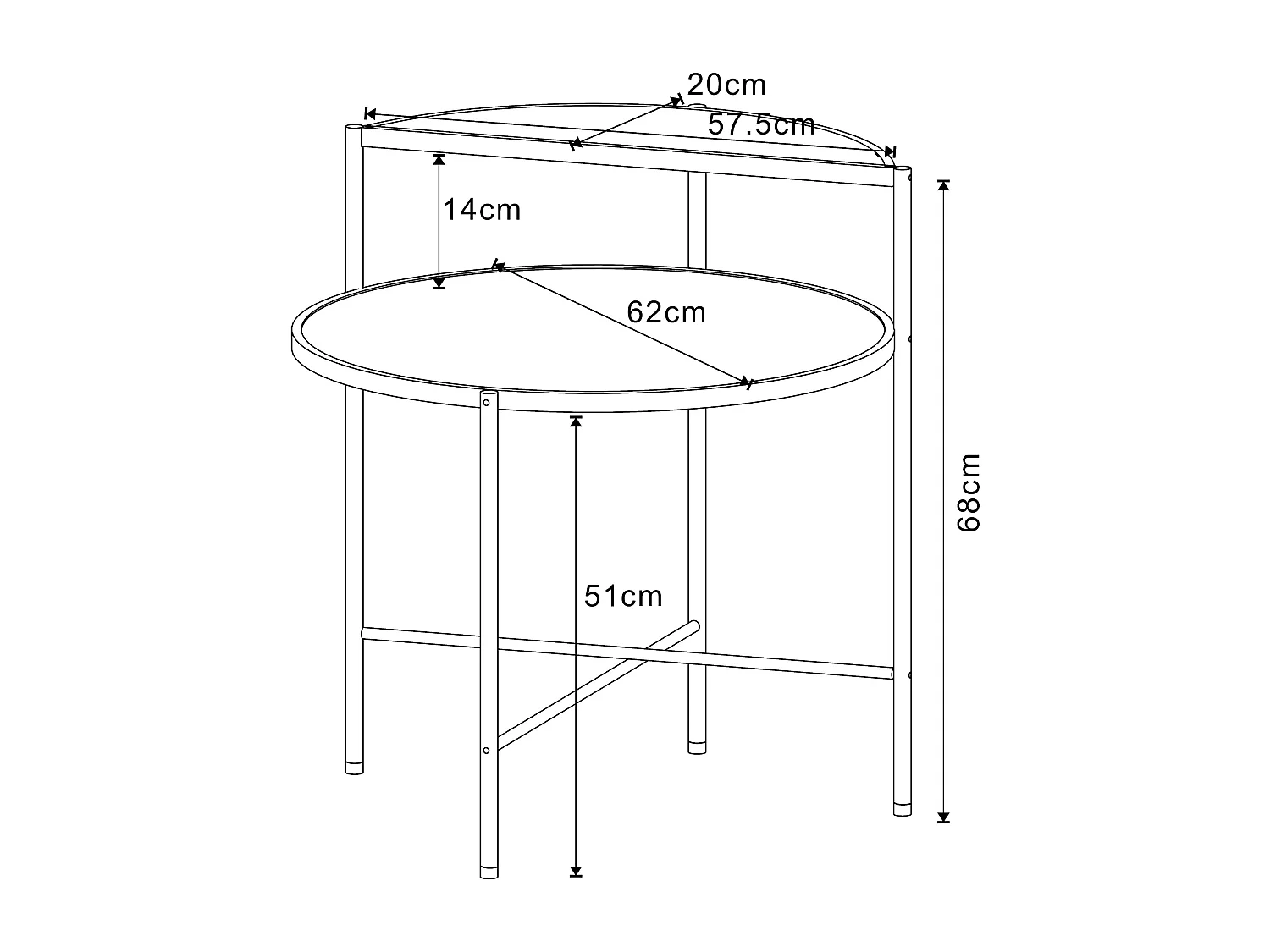 Table d'appoint ronde Fyresdal avec étagère métal MDF 68 x 62 cm noir effet chêne [en.casa]