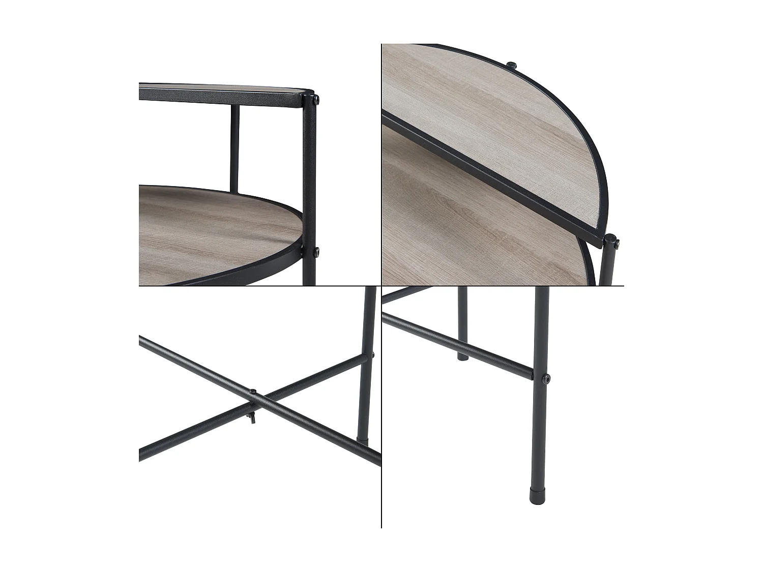 Table d'appoint ronde Fyresdal avec étagère métal MDF 68 x 62 cm noir effet chêne [en.casa]