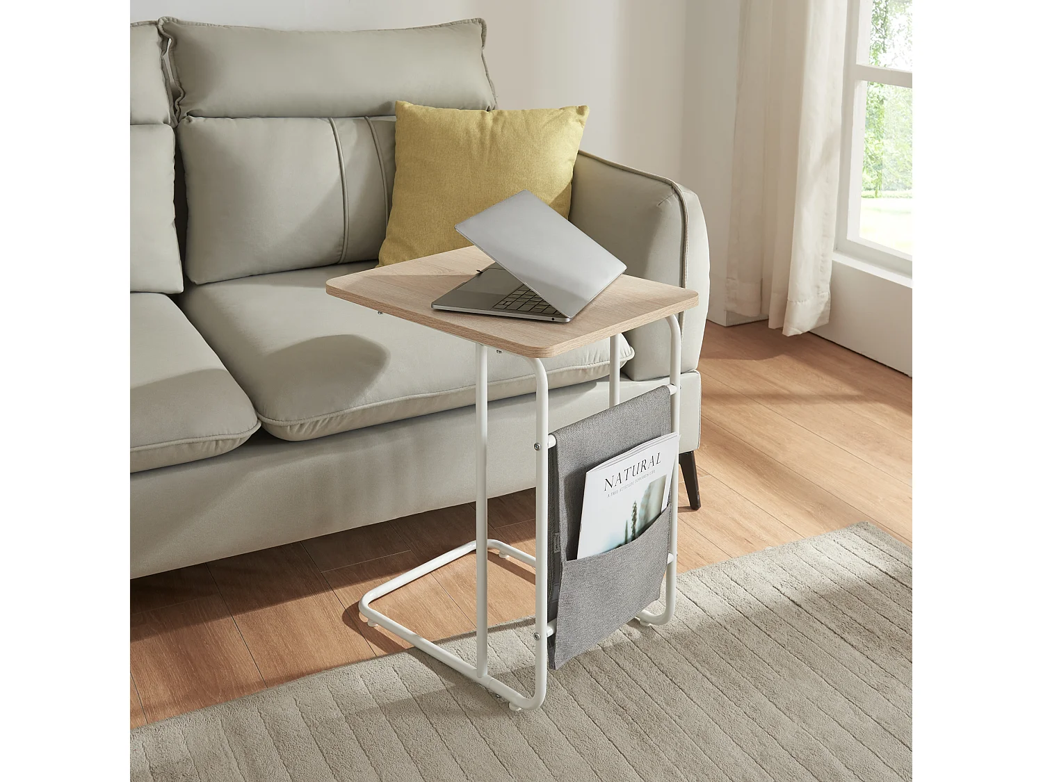 Table pour ordinateur portable Dyrøy 56 x 48 x 37 cm blanc effet chêne gris [en.casa]
