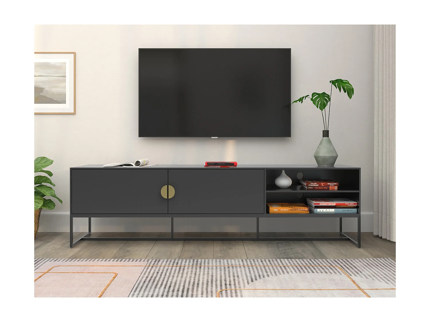 Asia | Meuble TV avec 2 portes en gris