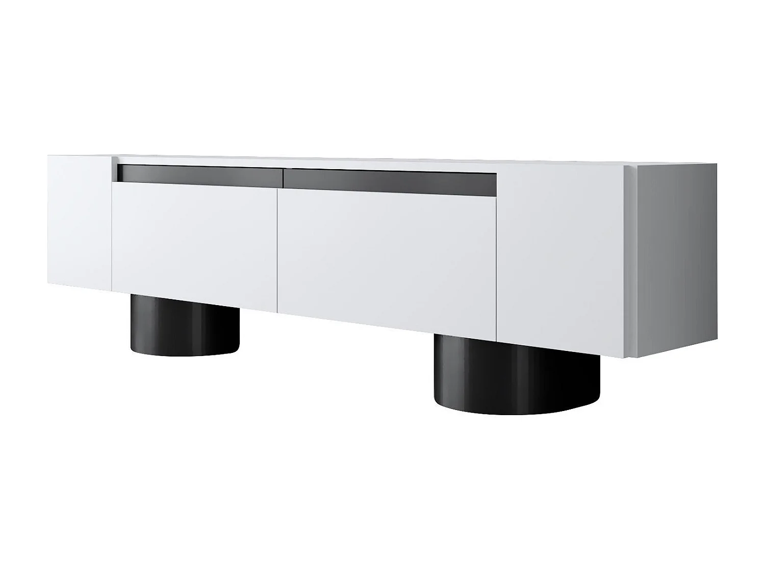 Meuble Tv design 2 portes basculantes Merna L180cm Bois Blanc et Métal Noir