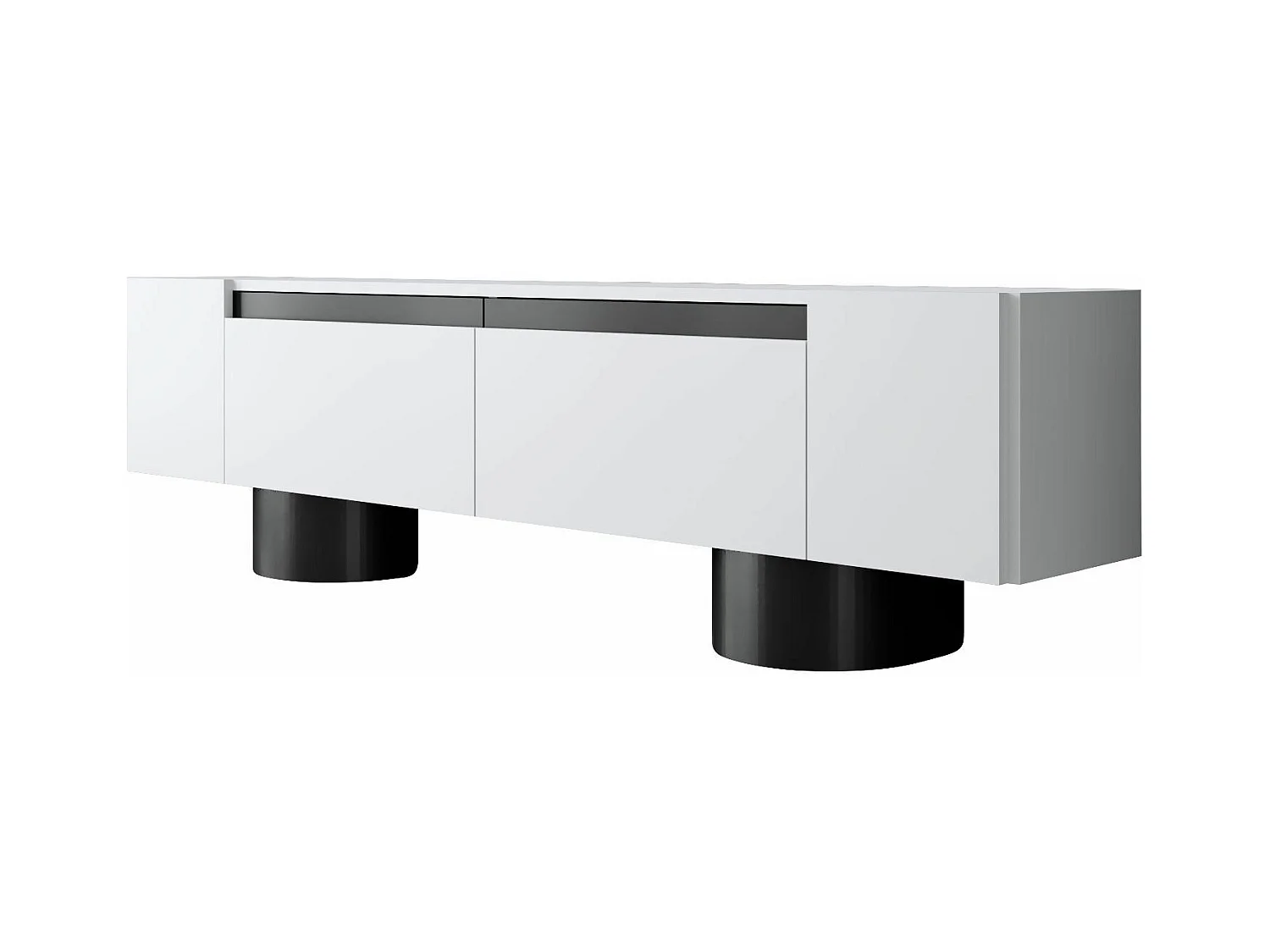 Meuble Tv design 2 portes basculantes Merna L180cm Bois Blanc et Métal Noir