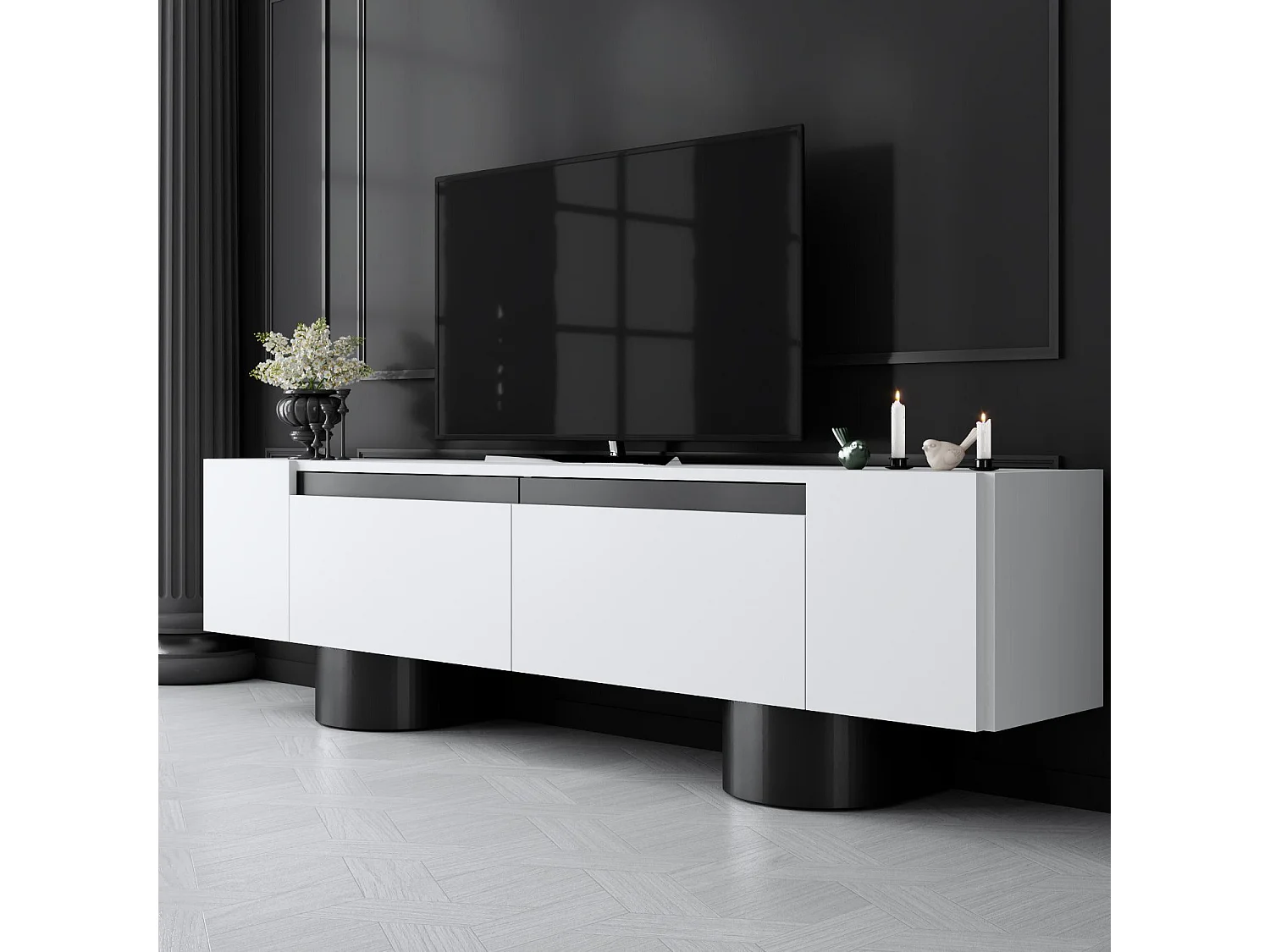 Mueble de TV – 180 cm x 50 cm x 30 cm – Blanco y Negro – MDF