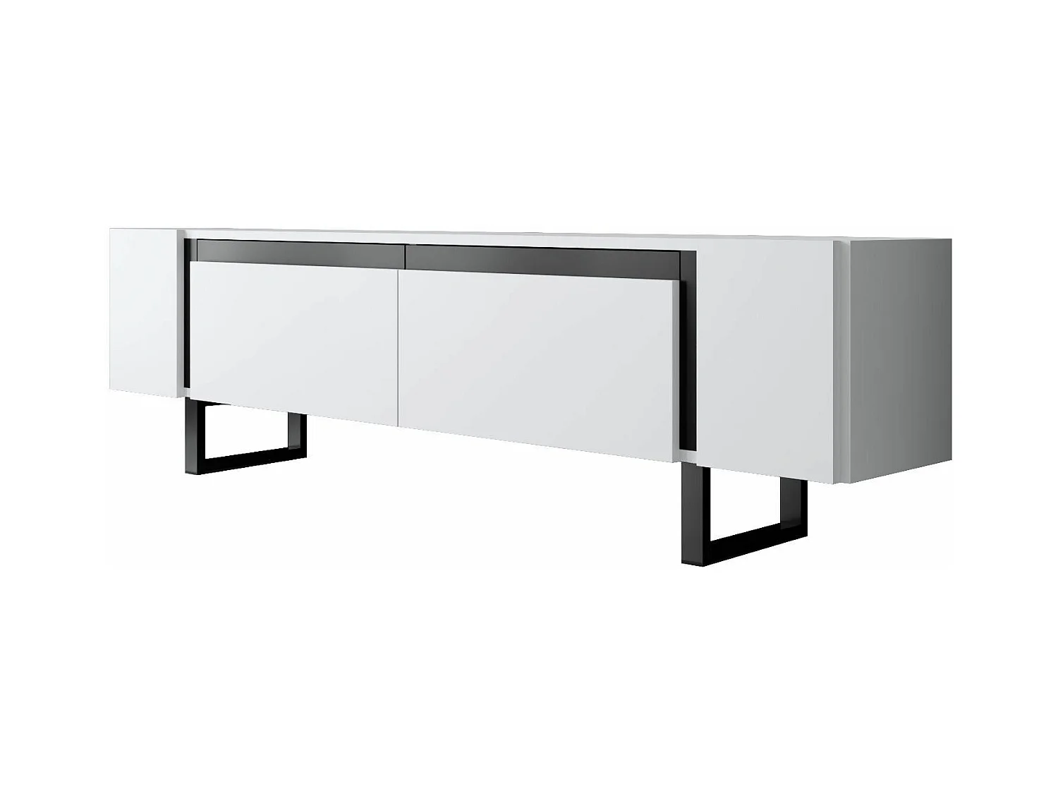 Meuble Tv design 2 portes basculantes Merany L180cm Bois Blanc et Métal Noir